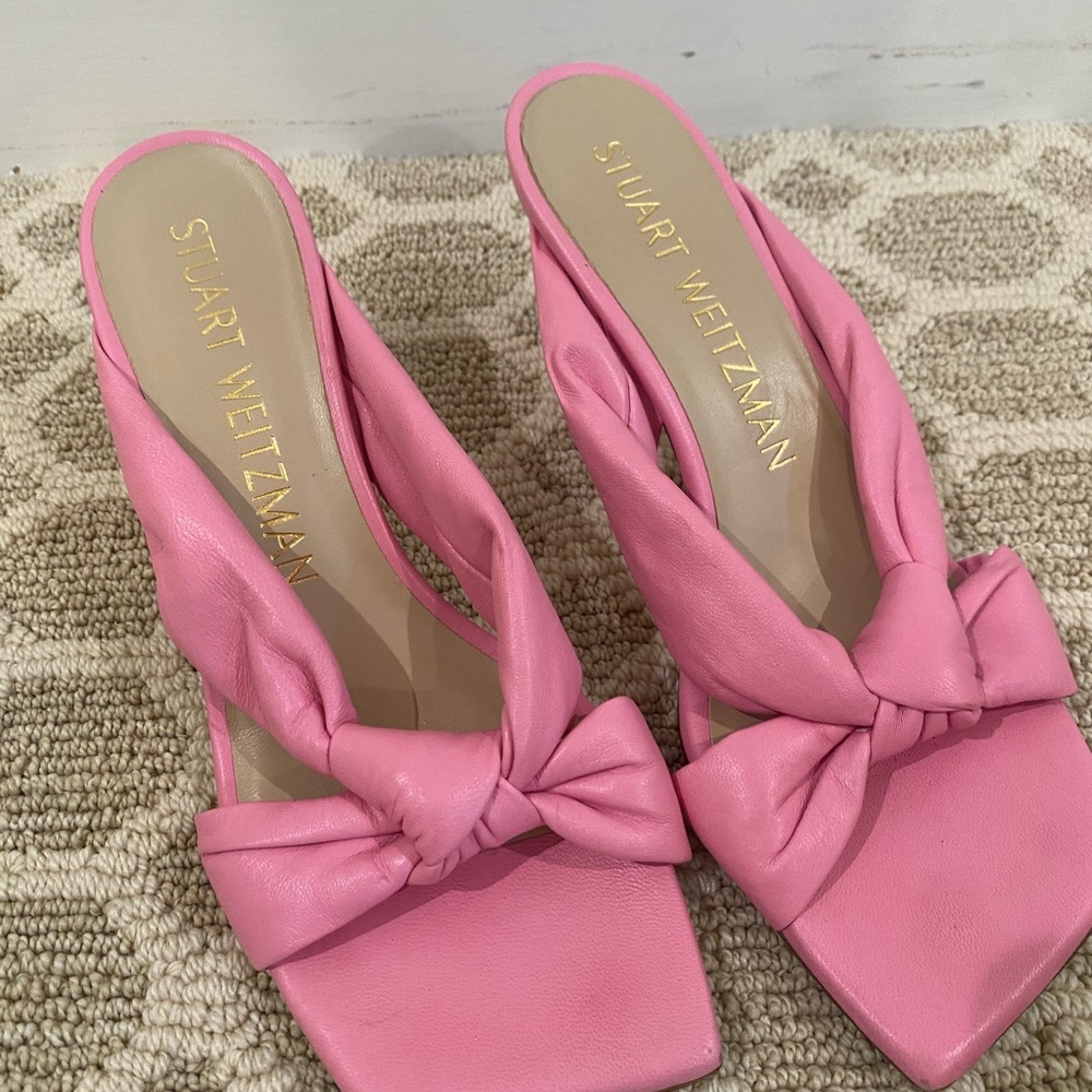 Stuart Weitzman Pink Mules with Bow Detail
